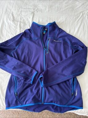 Eddie Bauer Deep Blue Lightweight Fleece Jacket with Blue Trim